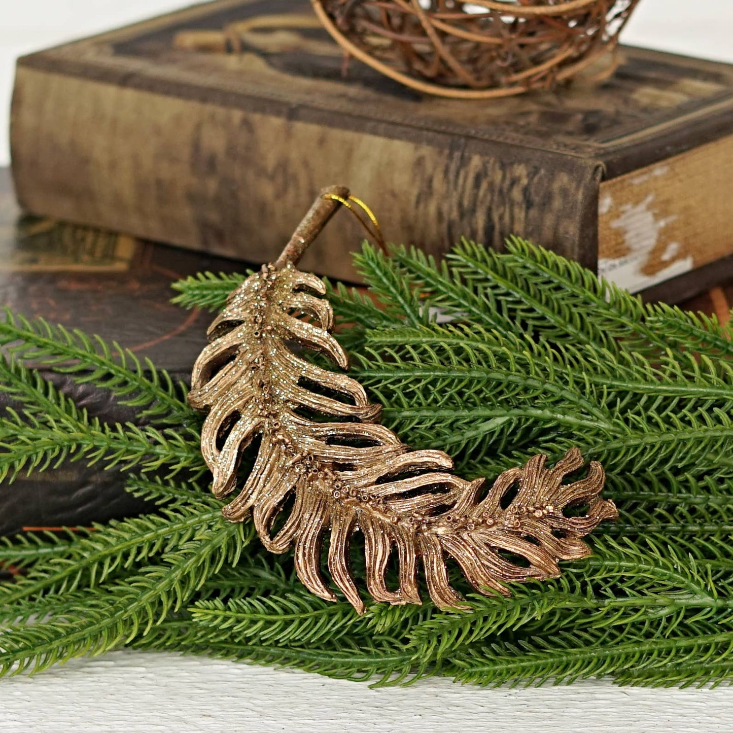 CC Polyresin Bronze Feather Ornament- 5" x 3"