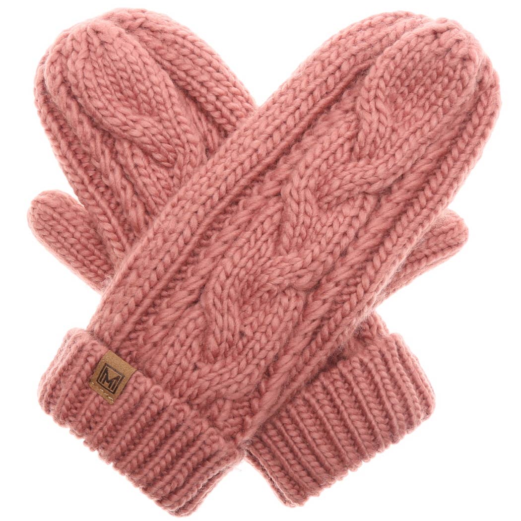 CC Winter Gloves Cable Knit Mittens with Fleece Lined