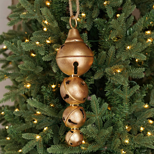 CC 13.5inL Distressed Metal 4 Bells Strand-Antique Gold