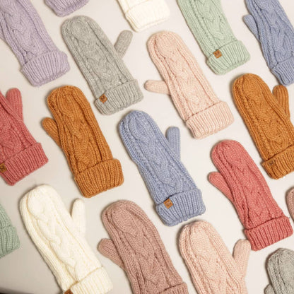 CC Winter Gloves Cable Knit Mittens with Fleece Lined