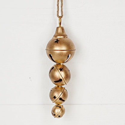 CC 13.5inL Distressed Metal 4 Bells Strand-Antique Gold