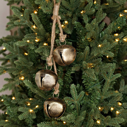 CC 15inL Bell Cluster-3x 3in Sleigh Bells-Brushed Gold-