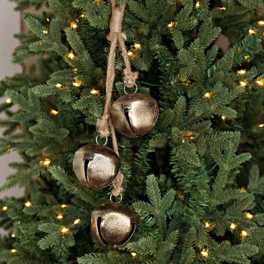 CC 15inL Bell Cluster-3x 3in Sleigh Bells-Brushed Gold-