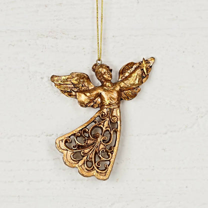 CC Polyresin Golden Flying Angel Ornament- 4.5" x 3"