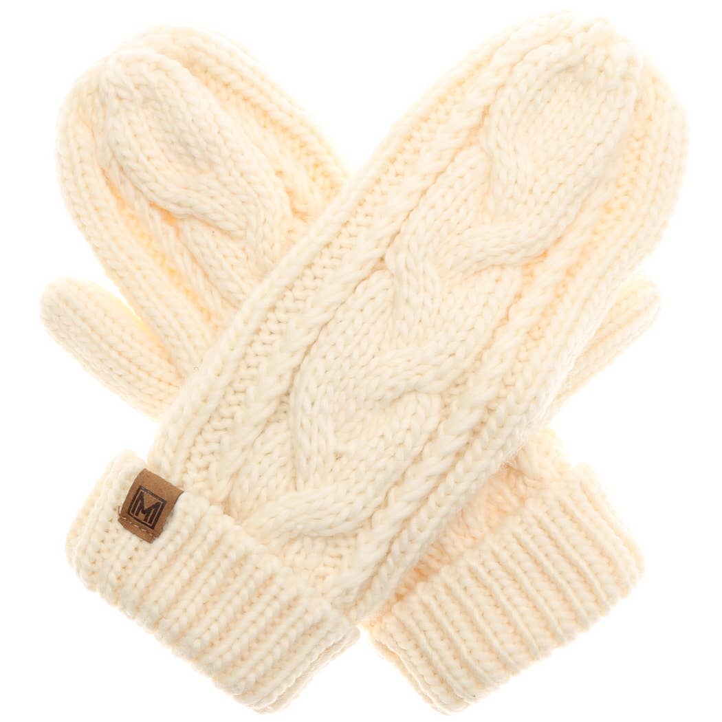 CC Winter Gloves Cable Knit Mittens with Fleece Lined
