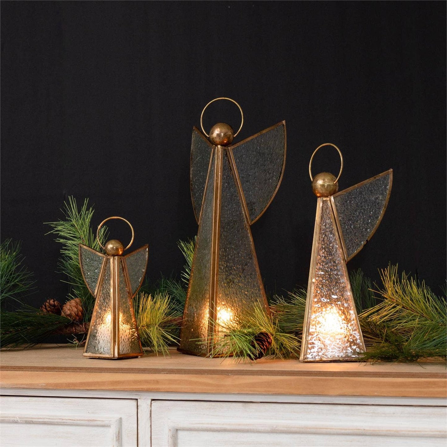 CC Vintage Glass And Brass Angel Figurine (Set Of 03)