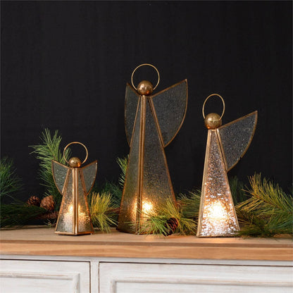 CC Vintage Glass And Brass Angel Figurine (Set Of 03)