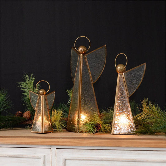 CC Vintage Glass And Brass Angel Figurine (Set Of 03)