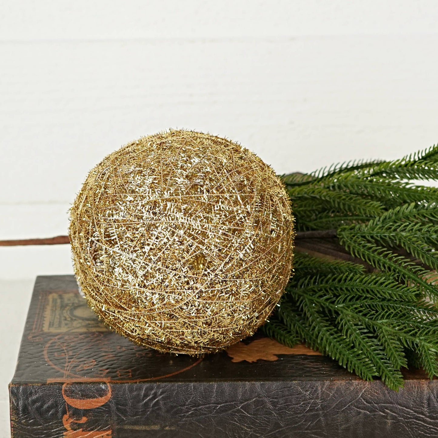 CC 6IN GLITTER TINSEL BALL ornament -GOLD