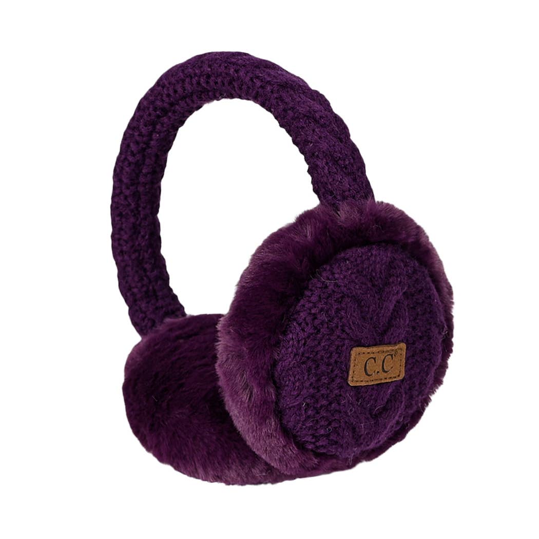 CC Cable Knitted Faux Fur Ear Muffs