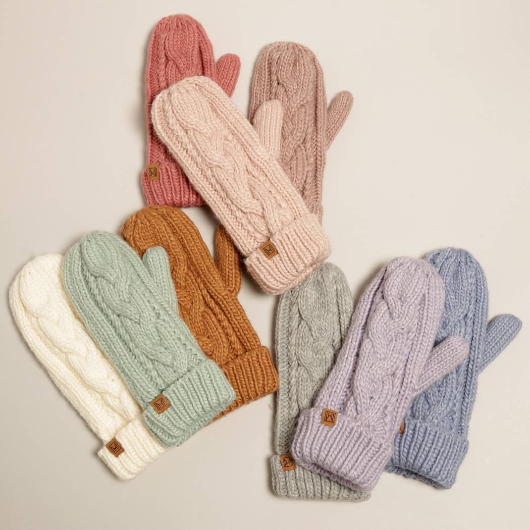 CC Winter Gloves Cable Knit Mittens with Fleece Lined