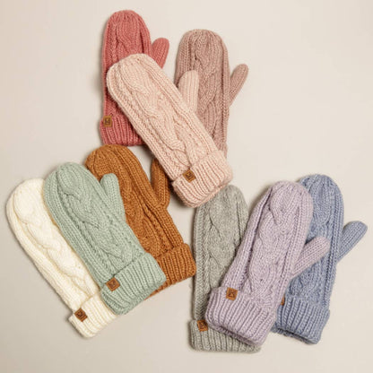 CC Winter Gloves Cable Knit Mittens with Fleece Lined