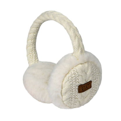 CC Cable Knitted Faux Fur Ear Muffs