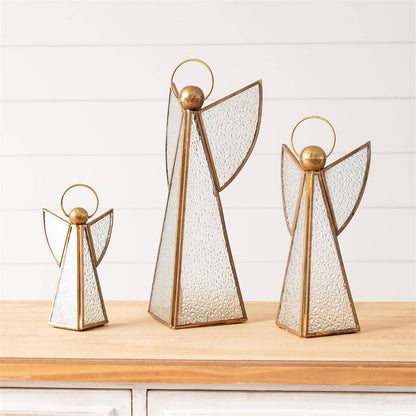 CC Vintage Glass And Brass Angel Figurine (Set Of 03)