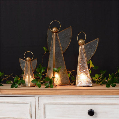 CC Vintage Glass And Brass Angel Figurine (Set Of 03)