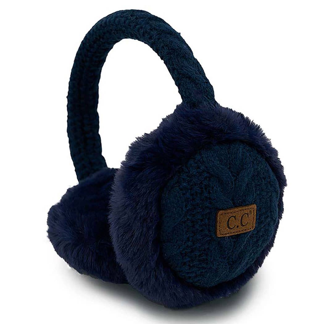 CC Cable Knitted Faux Fur Ear Muffs