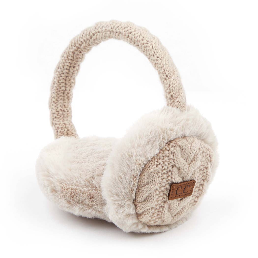 CC Cable Knitted Faux Fur Ear Muffs