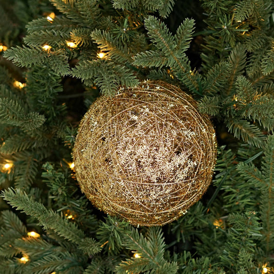 CC 6IN GLITTER TINSEL BALL ornament -GOLD